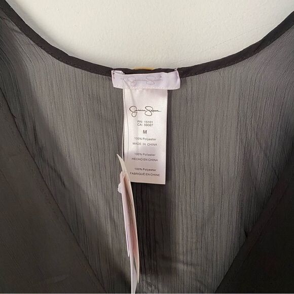 Jessica Simpson Women’s Kimono Sleeve Sheer Swim Cover Up Rob Black M - Picture 2 of 3